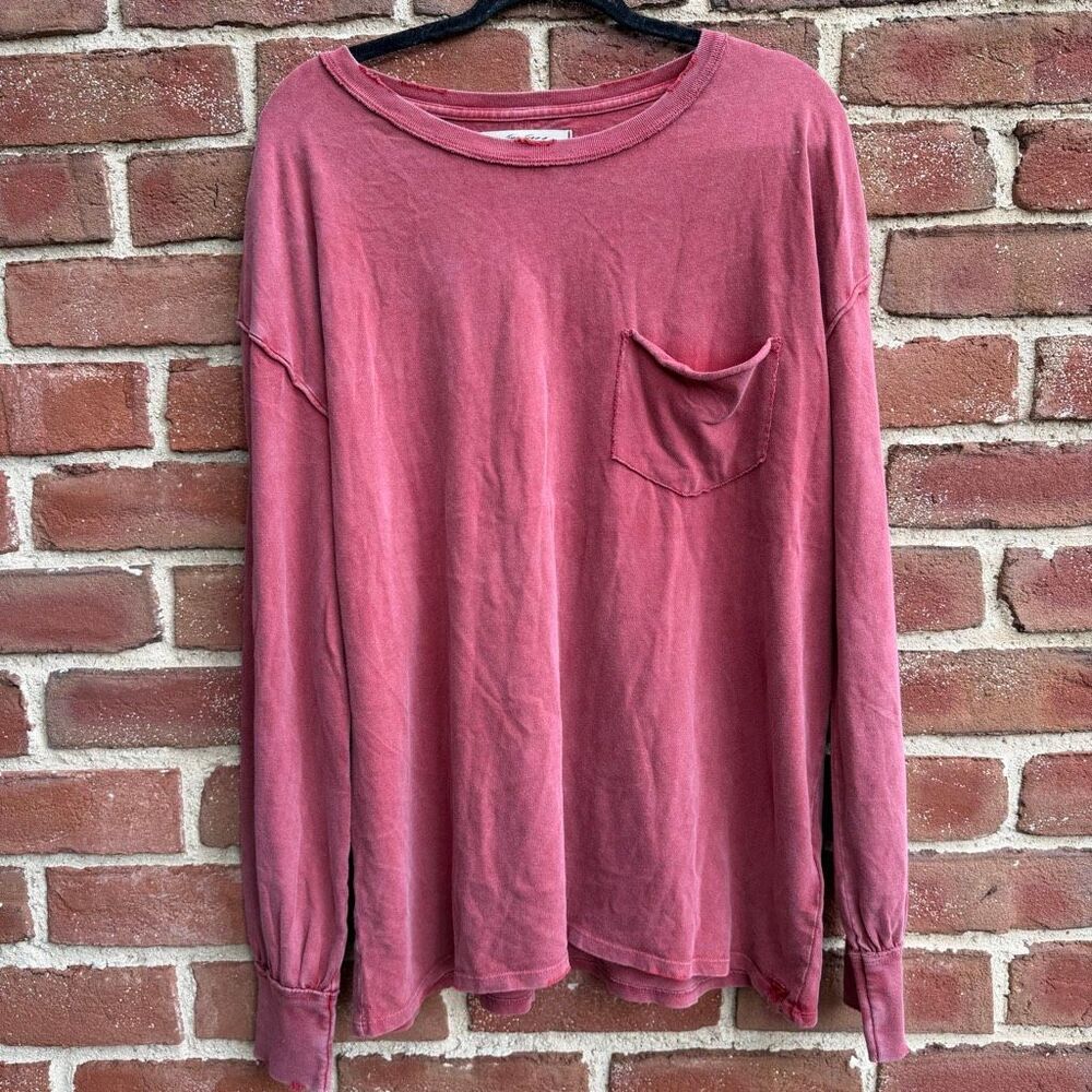 Free People We The Free Fade Into You Long Sleeve Tee vintage red M NEW